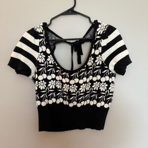 Anthropologie Black and White Floral Knit Blouse